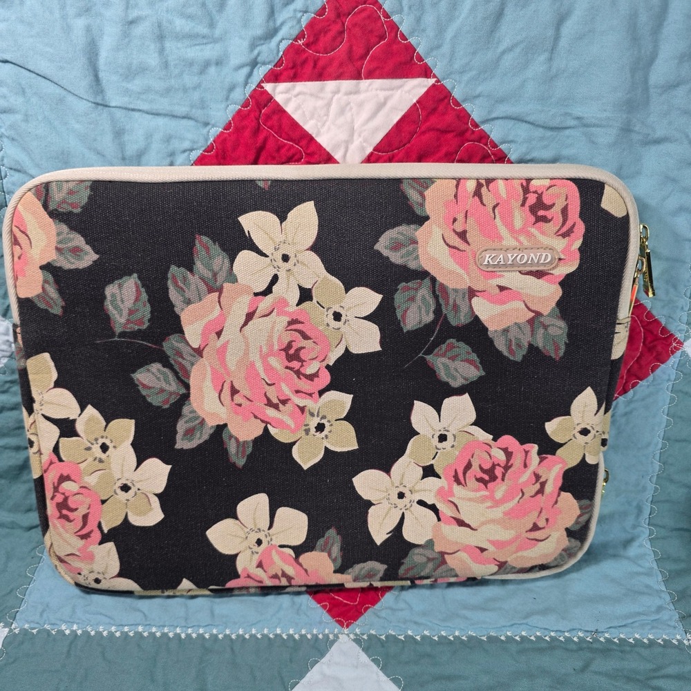 KAYOND Laptop Sleeve Case Unisex 13-14 Inch Black Floral Padded Zippered Bag